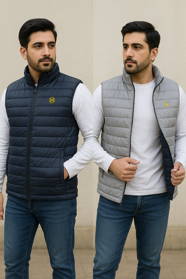 Reversible Men’s Jacket  Lightweight Winter Puffer Stylish Navy & Grey  Design