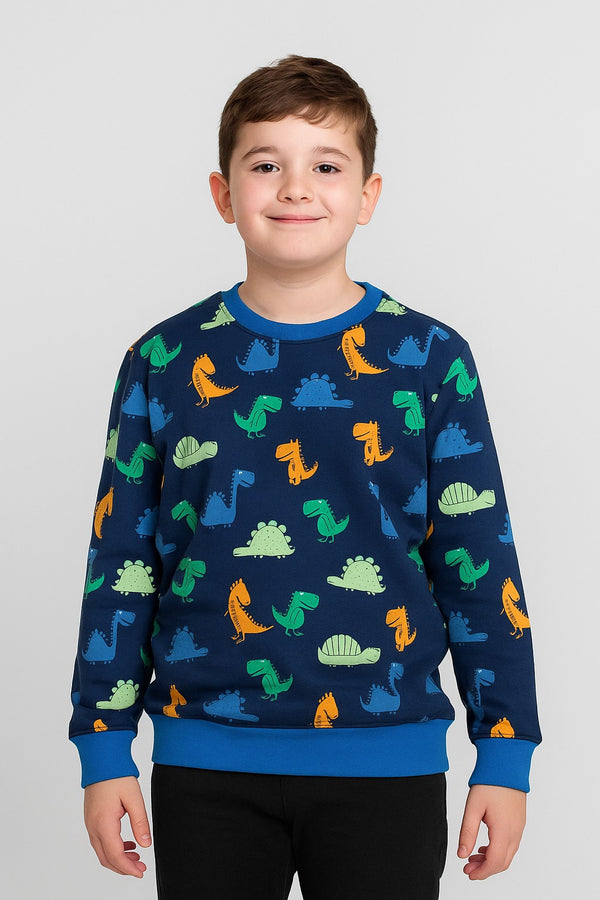 Cute Dinosaur Pattern Sweatshirt for Boys – Navy Blue
