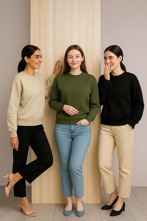 Trendy Women Sweatshirt in Fleece Fabric – Soft Touch & Warmth (Pack Of Three)