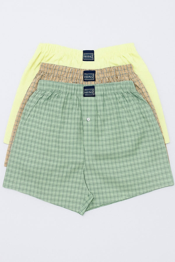 Comfort Fit 100% Cotton Woven Boxers – Men’s Triple Pack (Green Brown See Green)