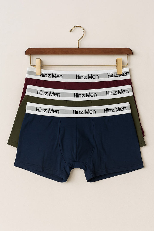 Hinz Men Cotton Lycra Boxer Pack – Comfort Stretch Innerwear (Navy / Olive / Maroon)