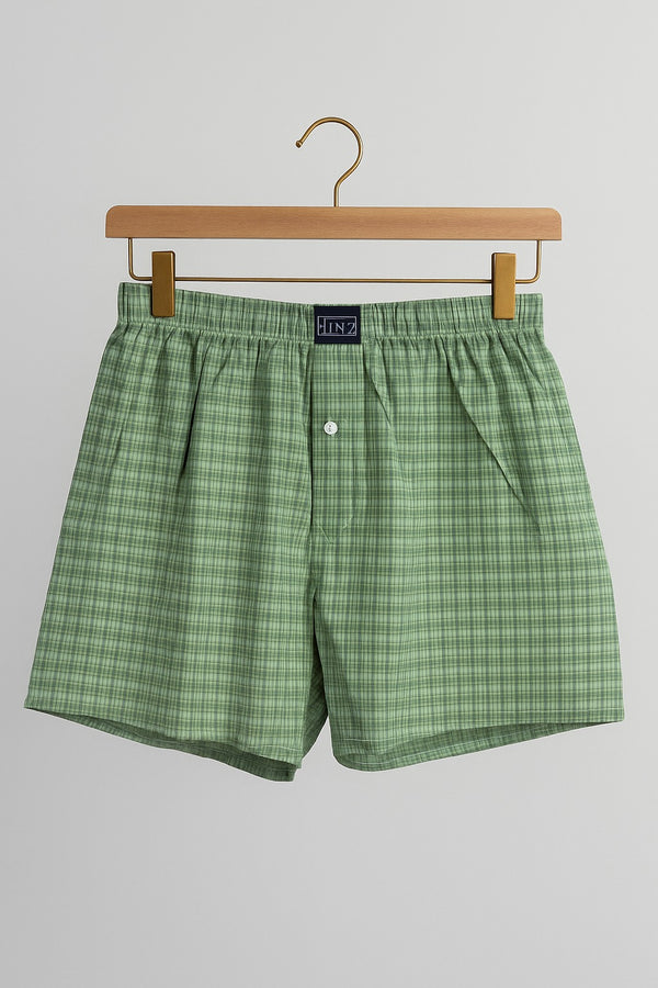 Men’s Green Check Boxer Shorts – 100% Cotton Breathable Fabric