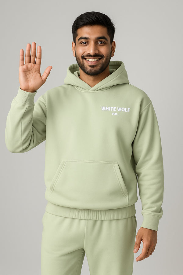 Men's White Wolf Premium Fleece- Hoodie (Light Sea Green)