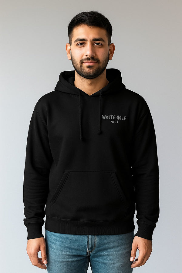 Men's White Wolf Premium Fleece- Hoodie (Black)