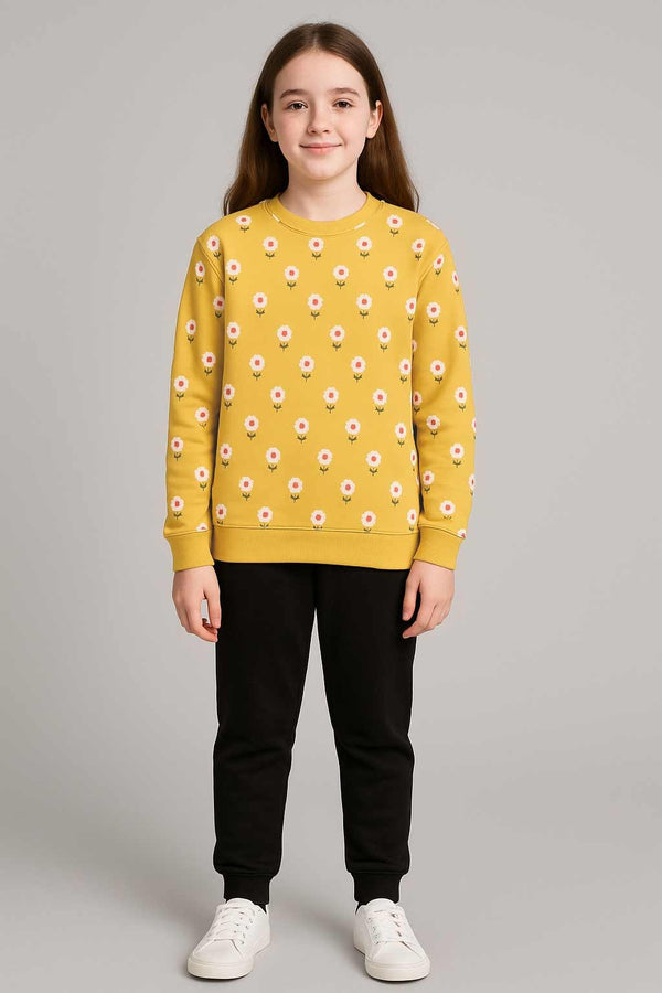 Girls’ Printed Sweatshirt with Black Joggers – Casual Wear Set