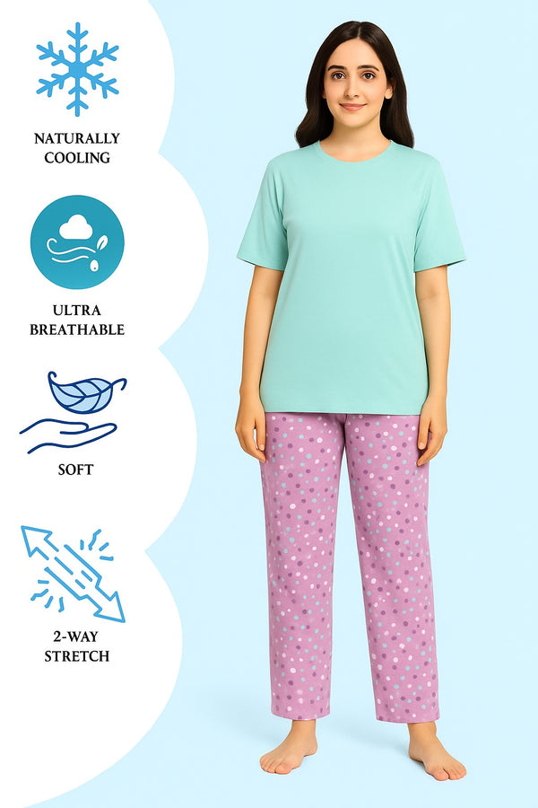 Women's T-Shirt and printed  trouser (Purple Heart)
