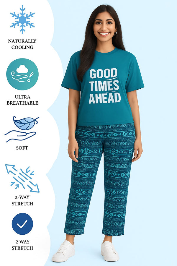 Women's 👗👗 👗 T-Shirt and printed  trouser (Sea Green)