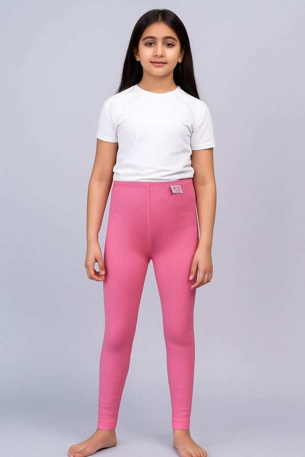 Kids White Cotton Lycra Tights | Full-Length Soft Stretchable dark pink