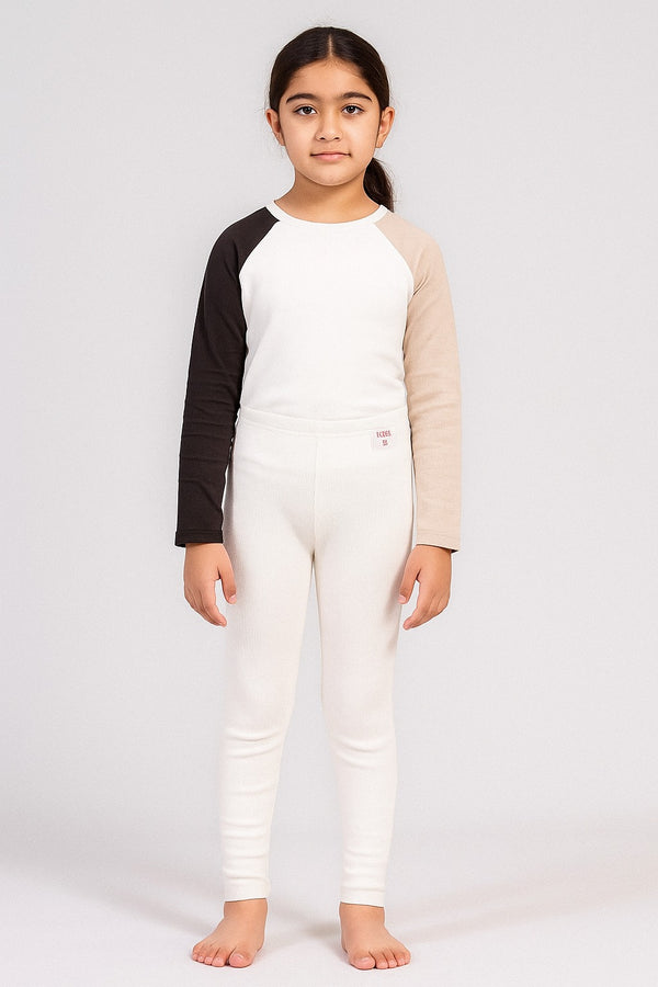 Kids White Cotton Lycra Tights | Full-Length Soft Stretchable