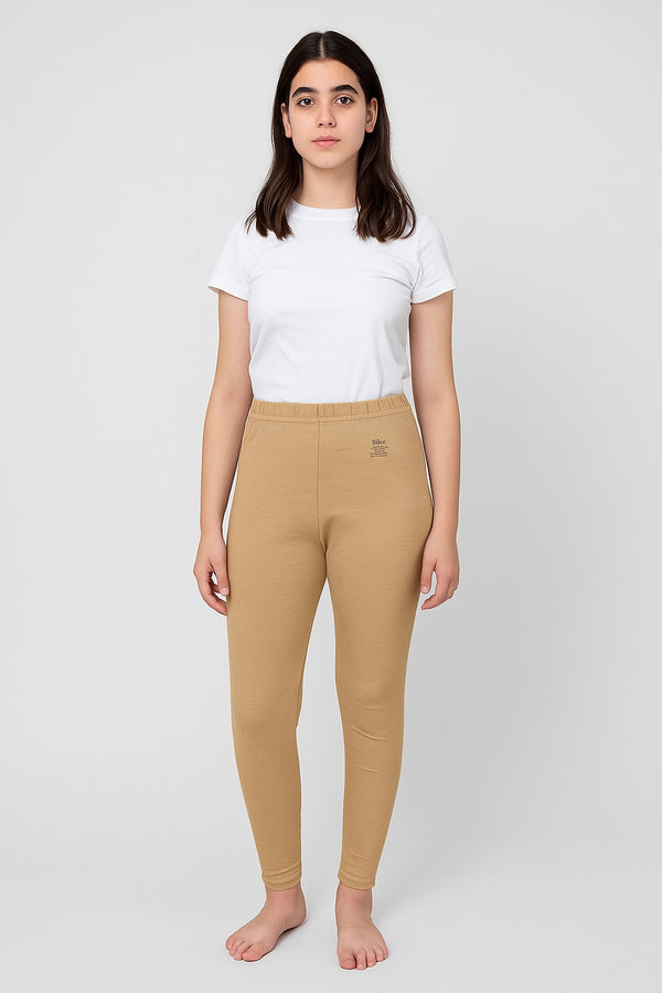 Beige Cotton Lycra Tights | Soft Stretchable Warm Leggings for Boys & Girls