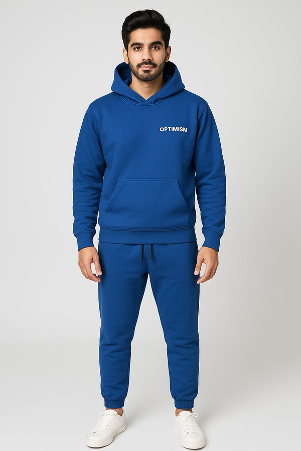 Men’s Blue “OPTIMISM” Hoodie & Jogger Set  Fleece Winter Tracksuit