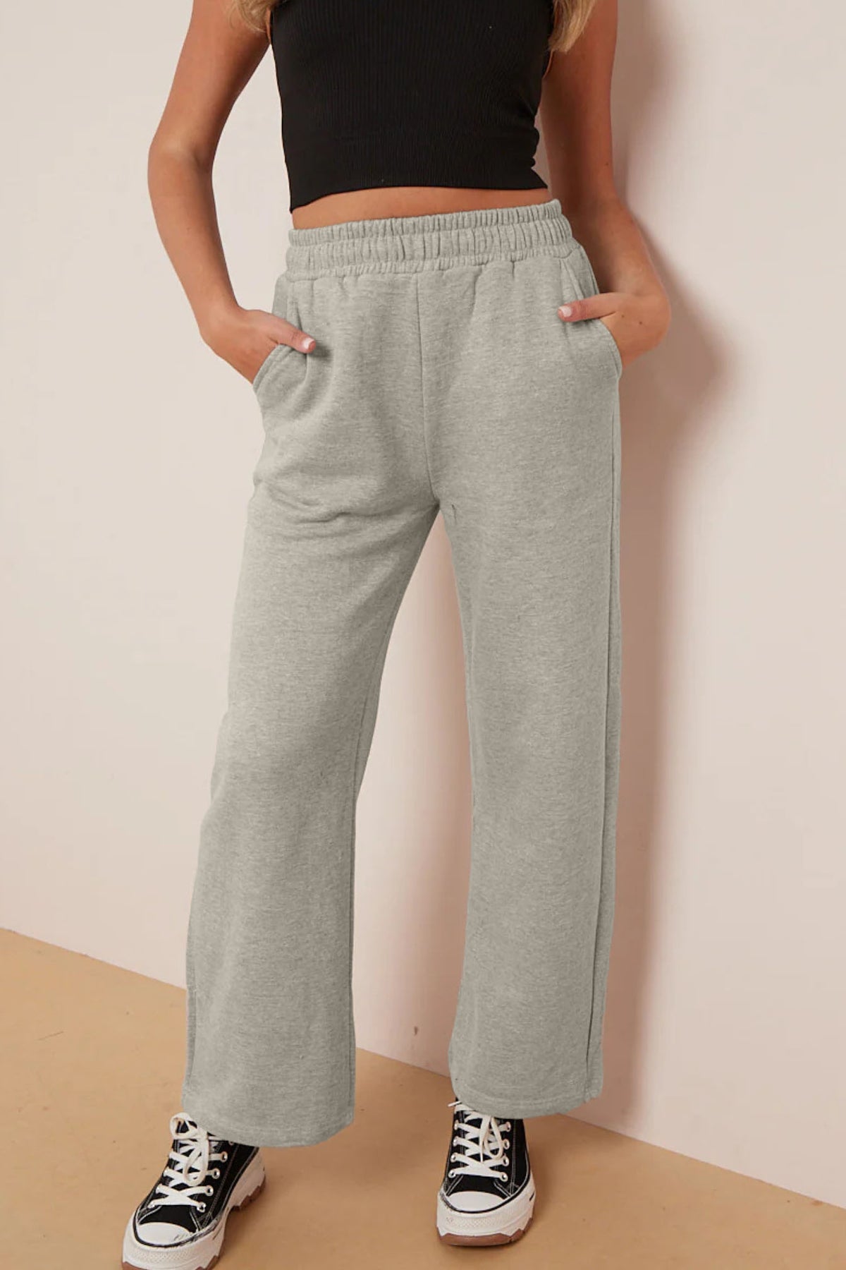 Wide Leg Fleece Trousers (Mélange White)