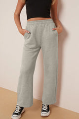 Wide Leg Fleece Trousers (Mélange White)