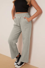 Wide Leg Fleece Trousers (Mélange White)