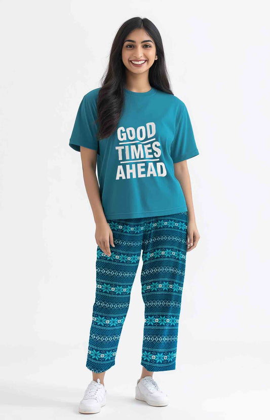 Women's 👗👗 👗 T-Shirt and printed  trouser (Sea Green)