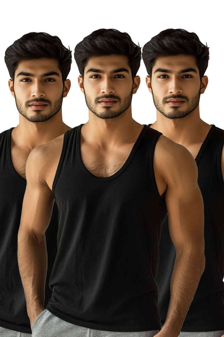 black baniyan, mens black vest by Hinz