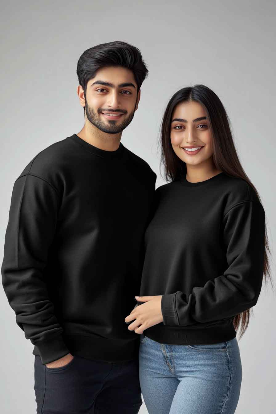 Regular Fit Unisex Crew Neck Long Sleeve Sweatshirt (Black)