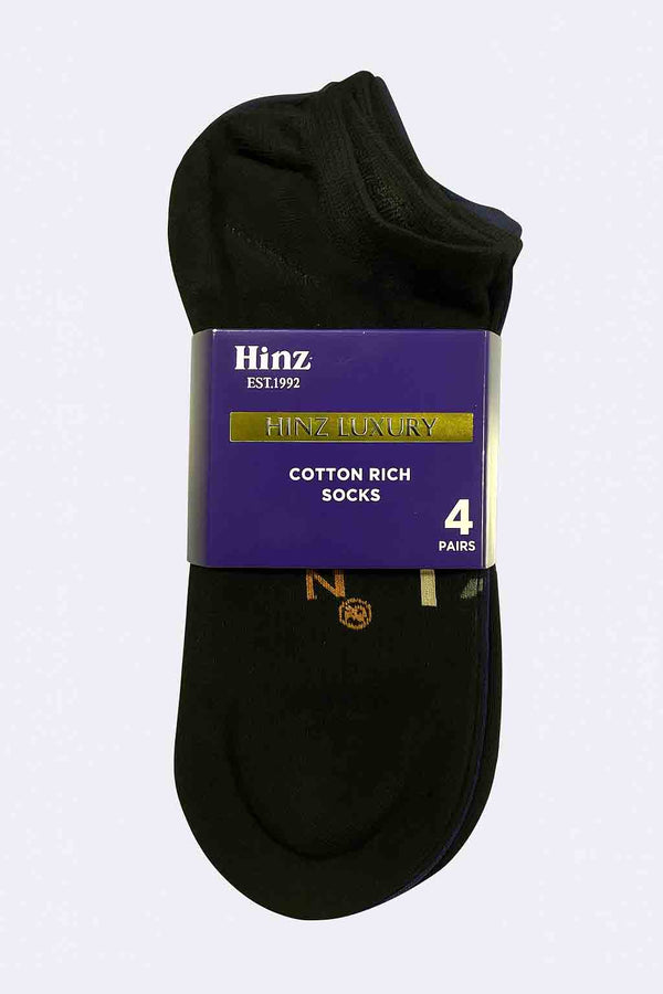 Premium Hinz Sneaker Socks Pack of 4 (Black & Blue)