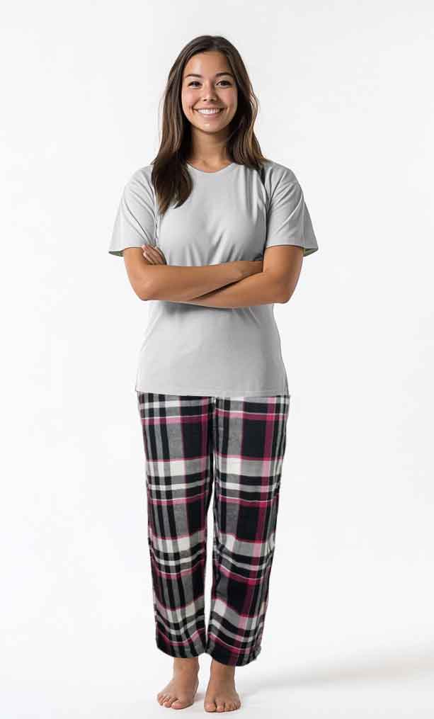 Women Cotton flannel Check Trouser (pink black Check)