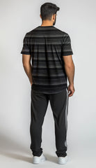 Men T Shirt black with multi white Stripe And Black Trouser