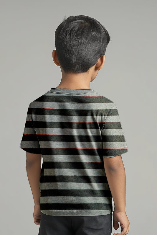 Cotton Unisex Black Grey Stripe T-Shirt - Half Sleeves