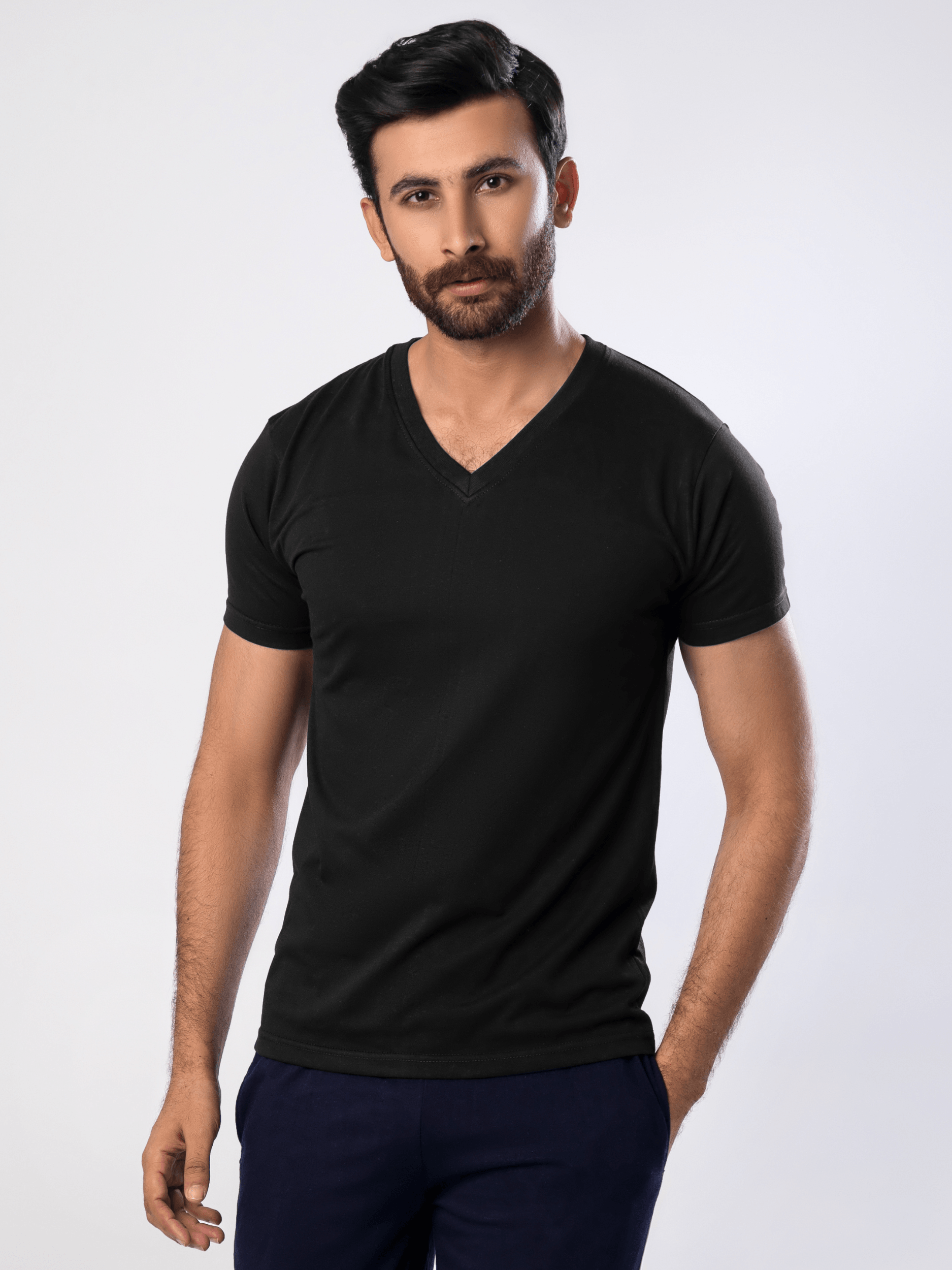 V neck black hot sale t shirt for men