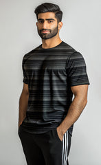 Men T Shirt black with multi white Stripe And Black Trouser