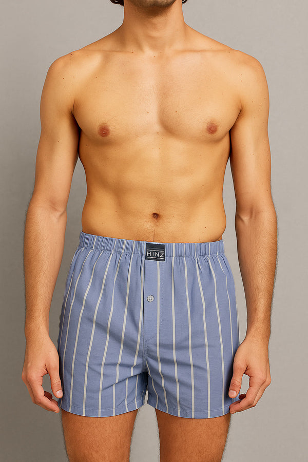 Men Stripe Cotton Boxer Shorts Blue(100% Cotton)
