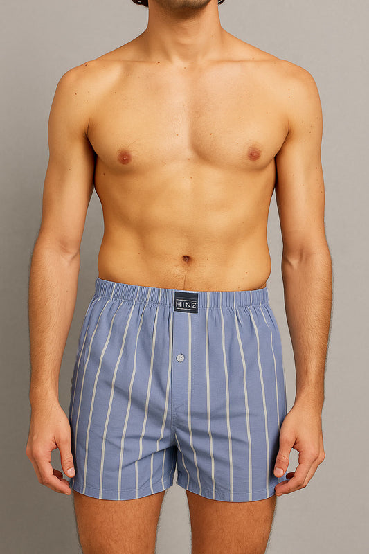 Men Stripe Cotton Boxer Shorts Blue(100% Cotton)