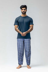 Men's Cotton Check Trouser (blue-white Plaid)