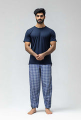 Men's Cotton Check Trouser (blue-white Plaid)