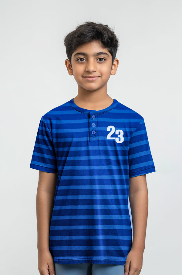 Boys Cotton Blue Stripe T-Shirt - Half Sleeves