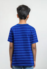 Cotton Unisex Blue Stripe T-Shirt - Half Sleeves