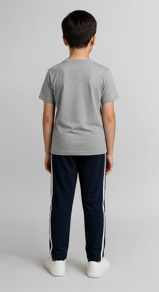 Printed Boys T-shirt and side stripe Trouser