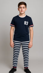 Boy Cute T-shirt and stripe trouser ( navy stripe & trouser)