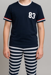 Boy Cute T-shirt and stripe trouser ( navy stripe & trouser)