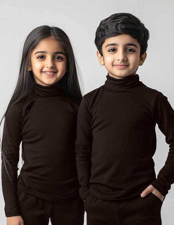 Girls/Boys High Neck Tops (Dark Brown)