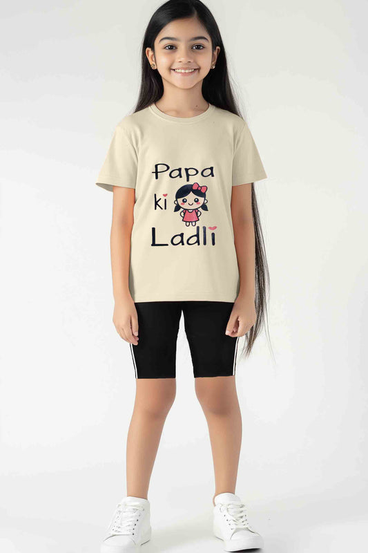 Girls T-shirt and Short legging set Beige Shirt &  Black legging