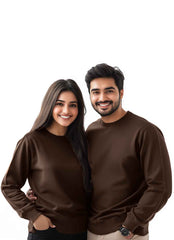 Regular Fit Unisex Crew Neck Long Sleeve Sweatshirt (Dark Brown)