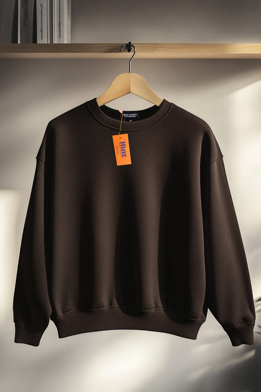 Regular Fit Unisex Crew Neck Long Sleeve Sweatshirt (Dark Brown)