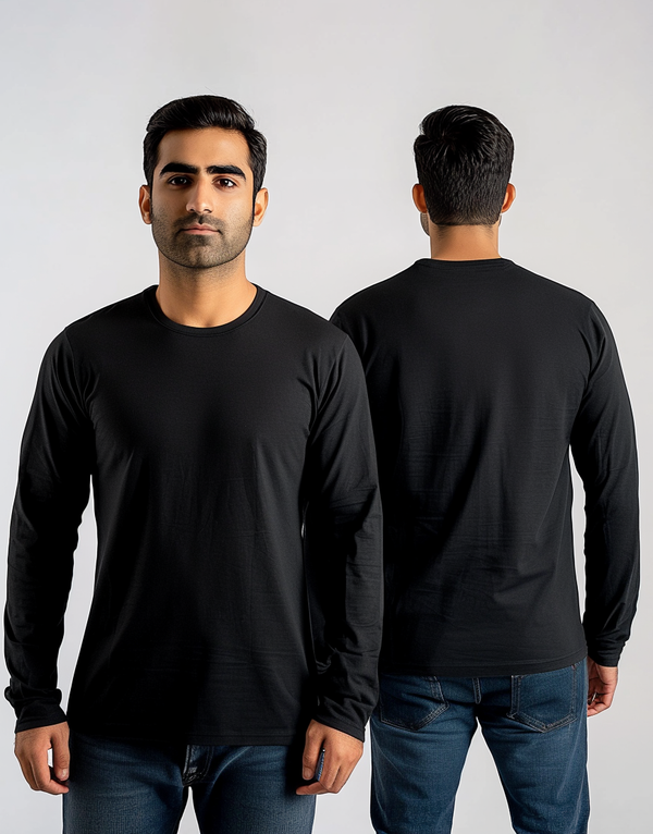 cotton round neck black full sleeve t shirt for men by hinz