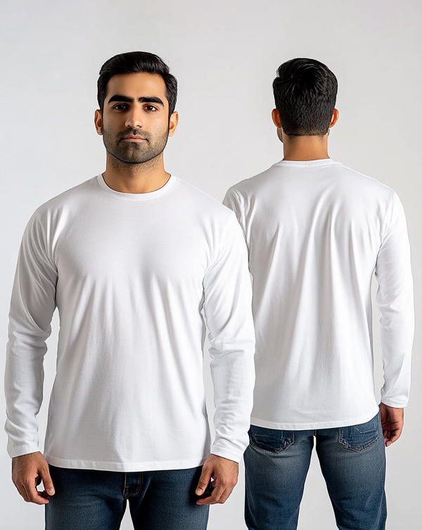 cotton round neck white full sleeve t shirt for men by hinz