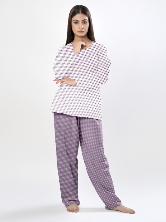 Buy Owl Print Short Night Dress in Lilac - 100% Cotton Online