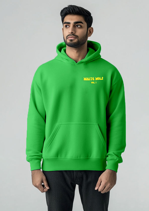 Unisex White Wolf Premium Fleece- Hoodie (Florescent Green)