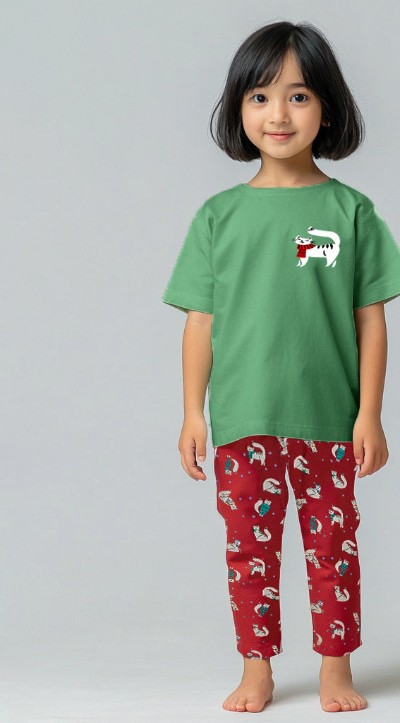 Girls T-shirt and Trouser (Red and Green)