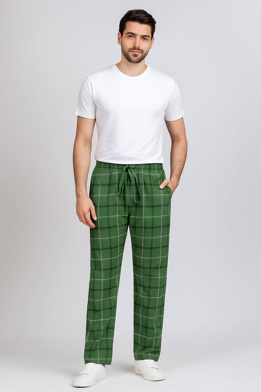 Men's Cotton Check Trouser (Green)