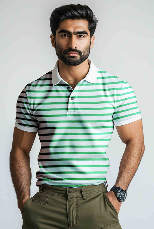 Polo Shirt Green White Stripe