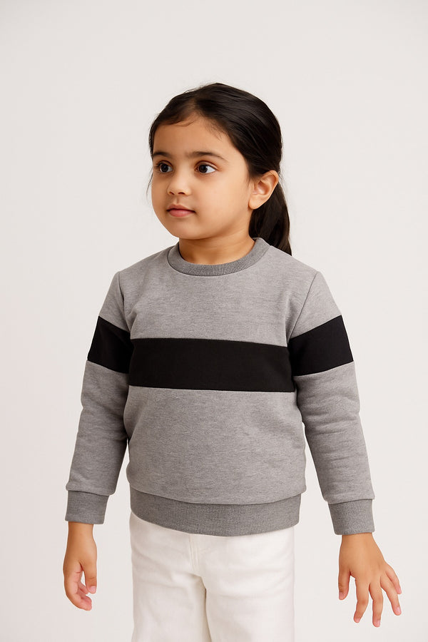 Girls Full Sleeves Block Sweat Shirt (Fleece) (Black)