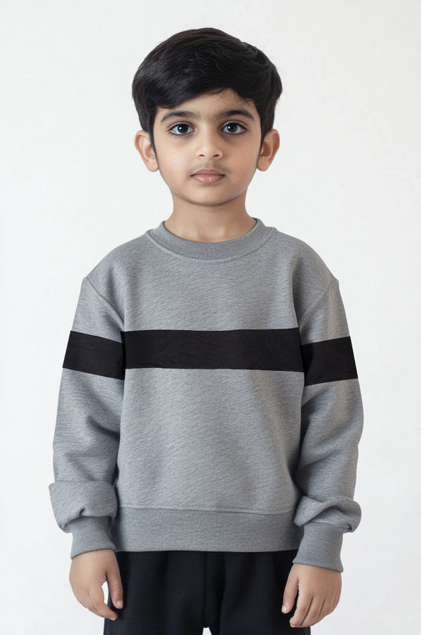 Kids Unisex Full Sleeves Block Sweat Shirt (Fleece) (Black)