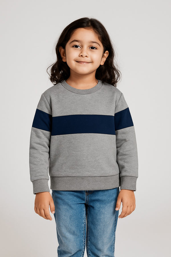 Girls Full Sleeves Block Sweat Shirt (Fleece) (Navy)